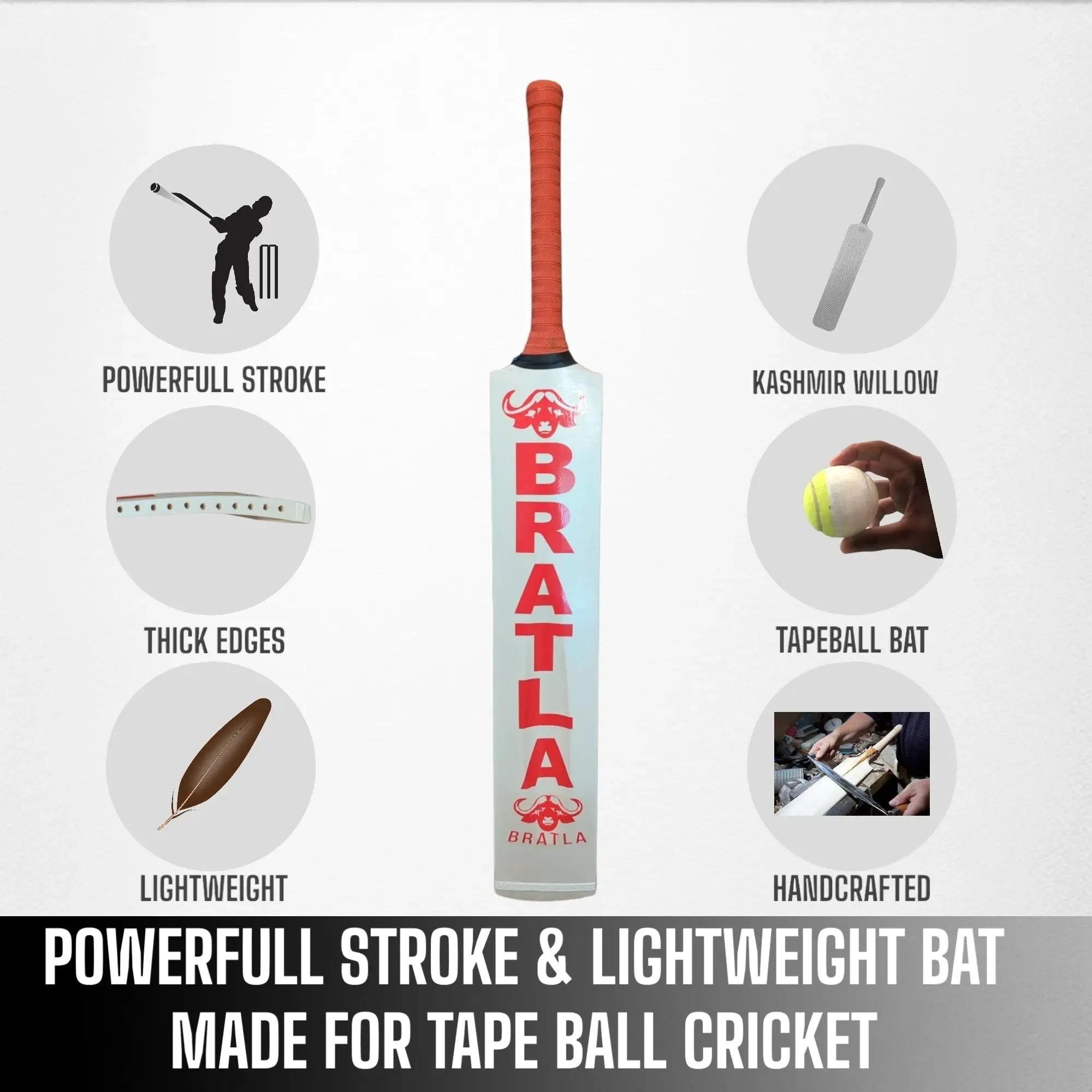 Bratla Buffalo Cricket Bat for Tape Tennis Soft Ball For Adult Lightweight Curved Profile - BATS - SOFTBALL
