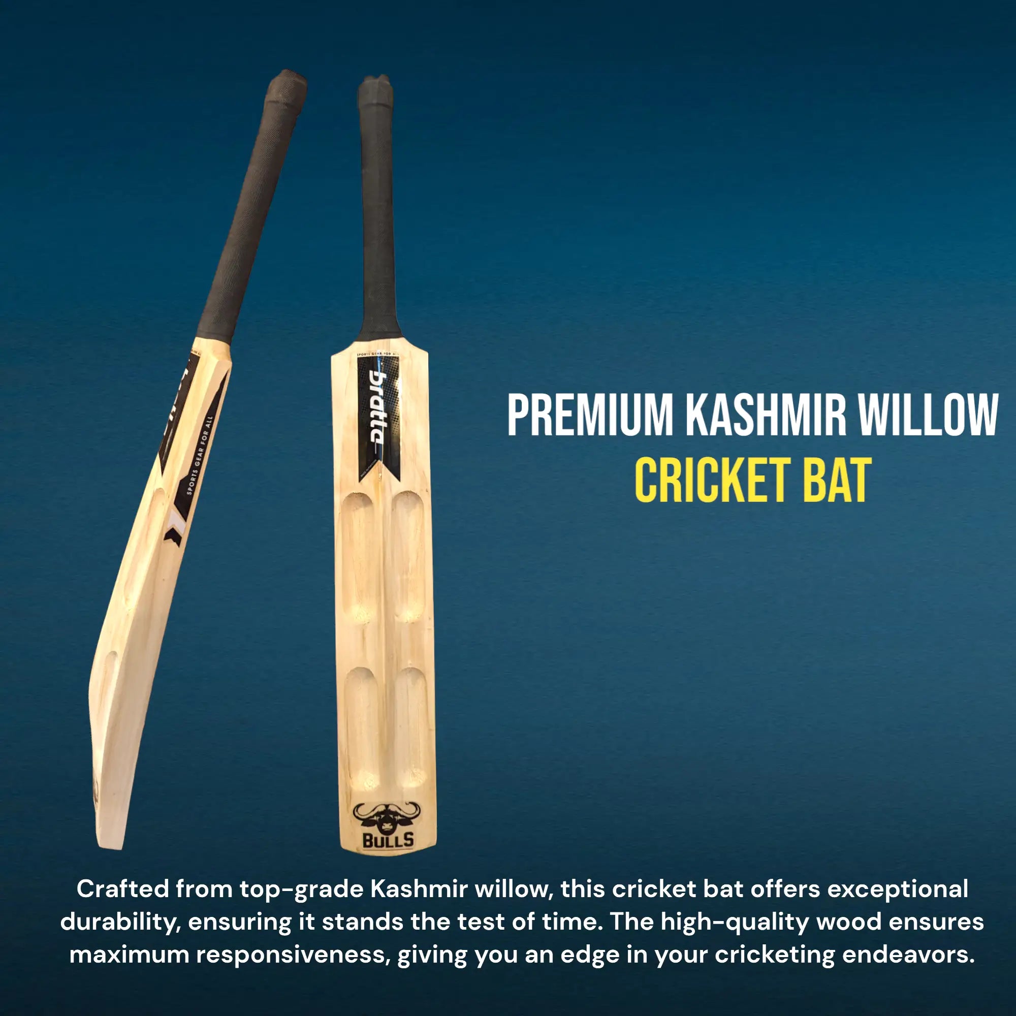 Bratla Bulls Kashmir Willow Cricket Bat Adult Scoop Design - BATS - MENS KASHMIR WILLOW
