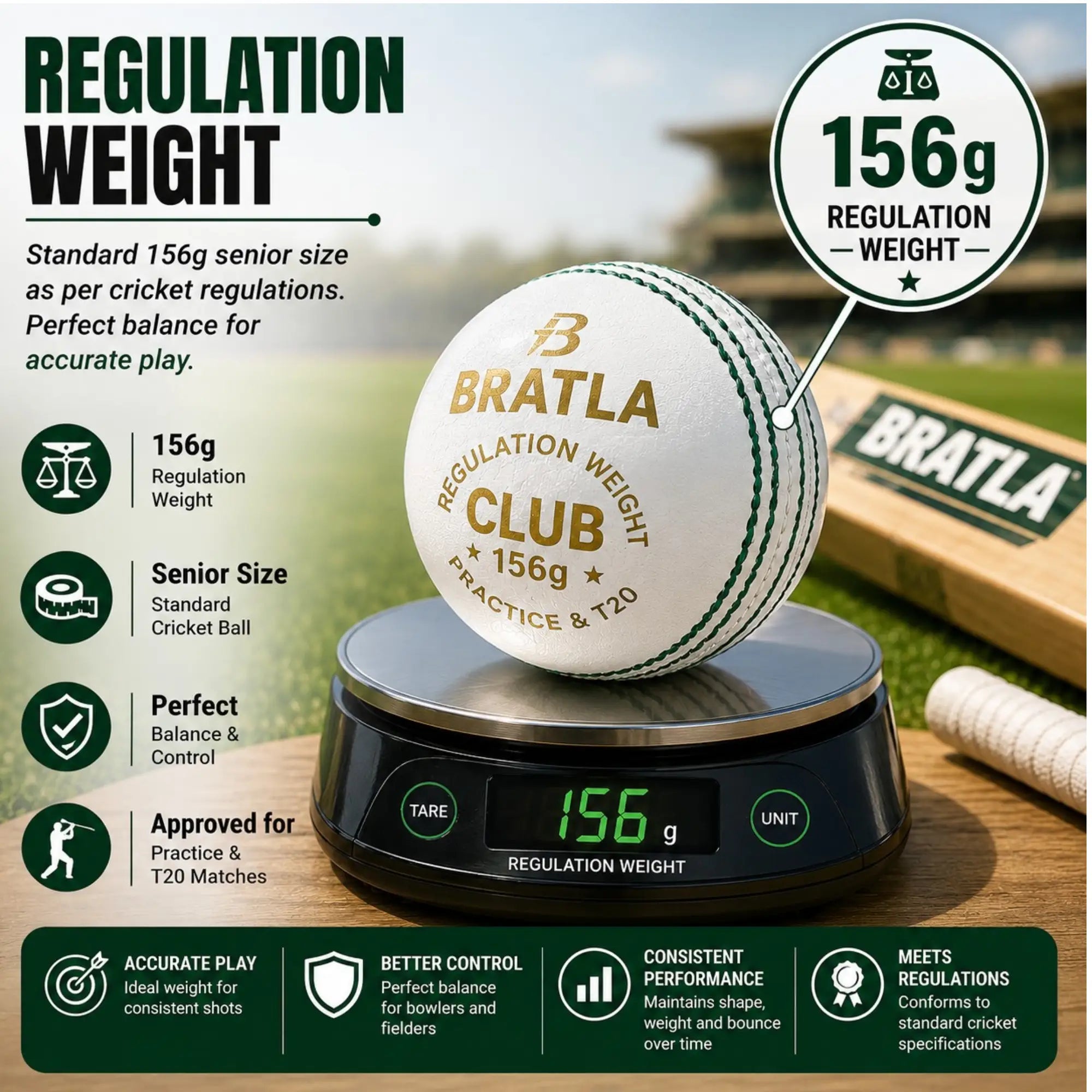 Bratla Club Cricket Balls – Pack of 6 Hard Leather Cricket Balls – Leather Cricket Ball for Practice Training & T20 – Regulation Weight –