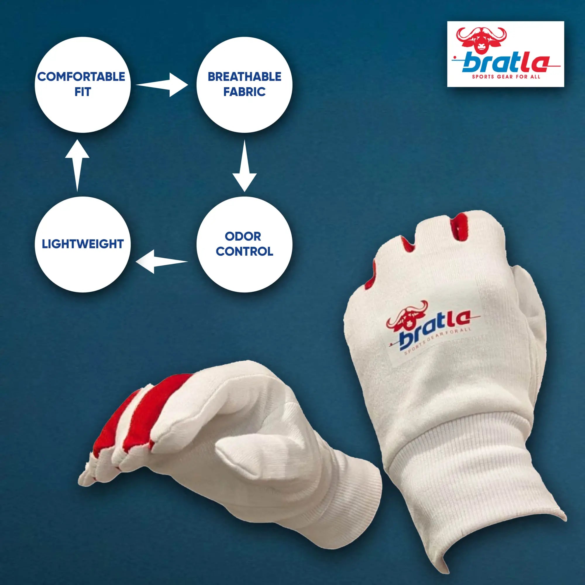 Bratla Cricket Batting Gloves Inner Pro Full Cotton | Premium Quality - GLOVE - BATTING INNER