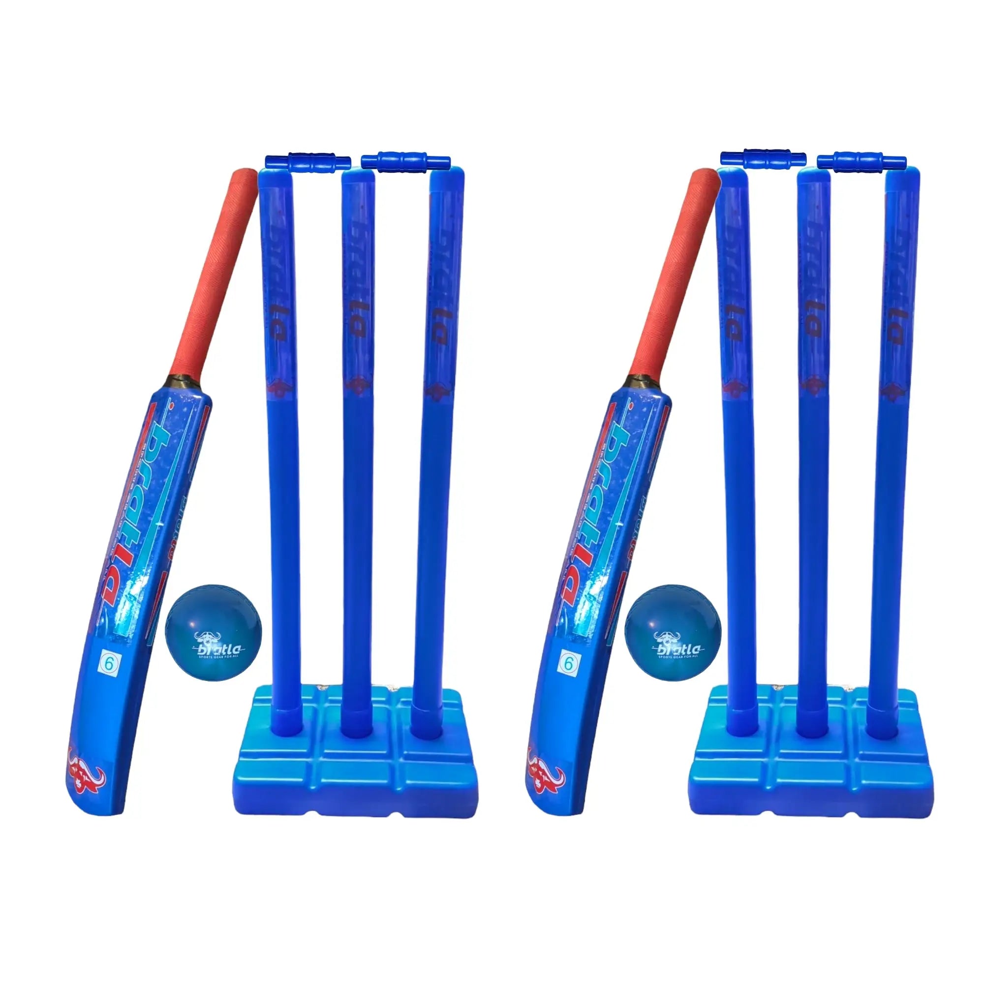 Bratla Cricket Plastic Beach Set Double Bat Balls Stumps and Bag Blue - Size 4 (9-10 Years Old) - BATS - CRICKET SETS