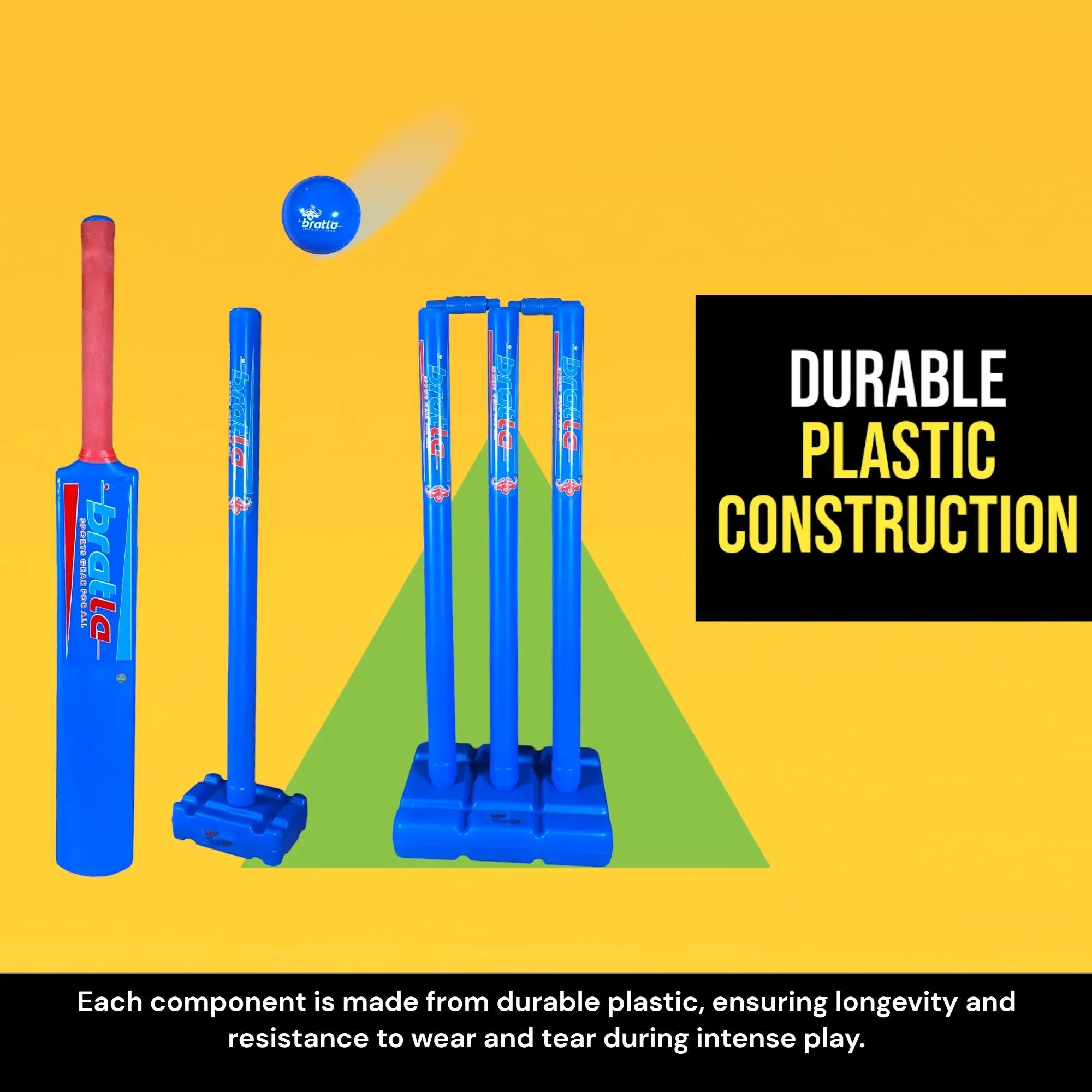 Bratla Cricket Set Size 6 - Blue Color | Includes Bat Wind Ball Stumps and Non-Striker Stump with Plastic Base - BATS - CRICKET SETS