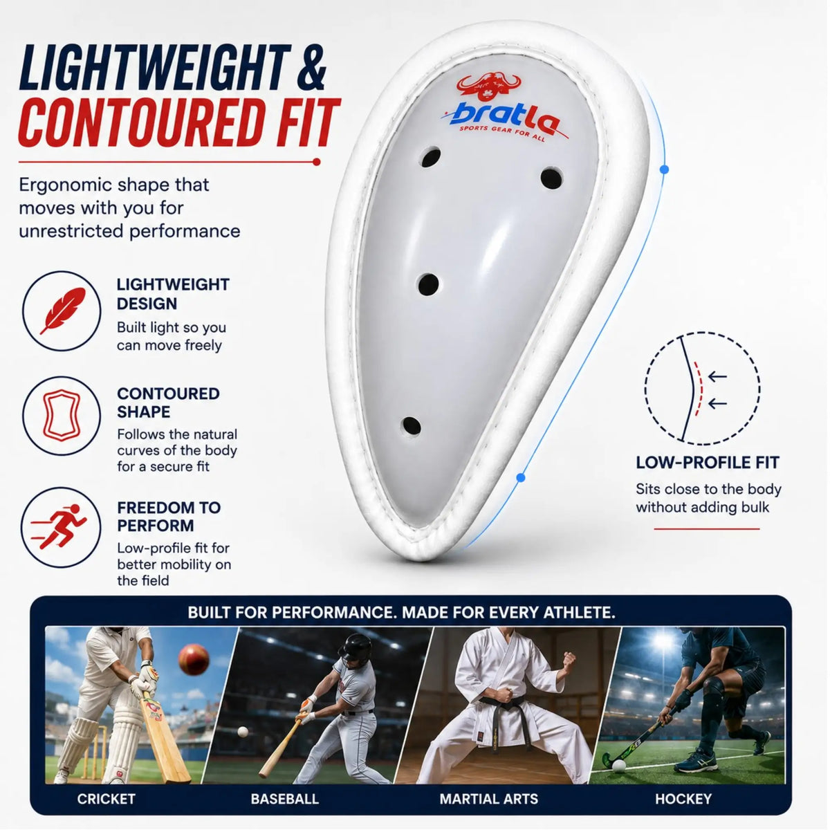 Bratla Pro Cricket Abdominal Guard Slip-in Groin Protector with Foam Casing - BODY PROTECTORS - ABDO GUARDS