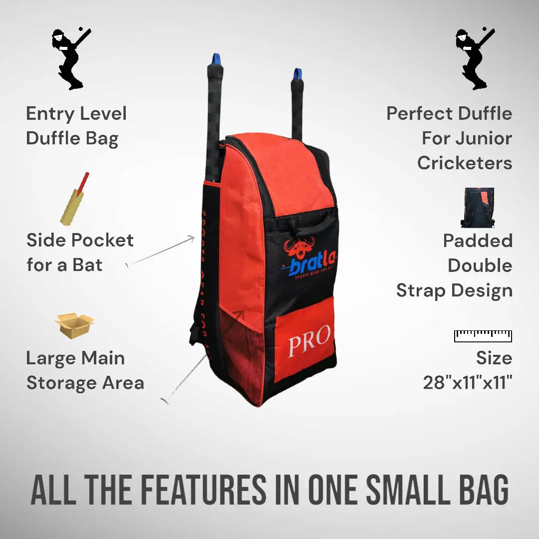 Bratla Pro Cricket Kit Bag Duffle for Junior Cricketers Black/Red - BAG - PERSONAL