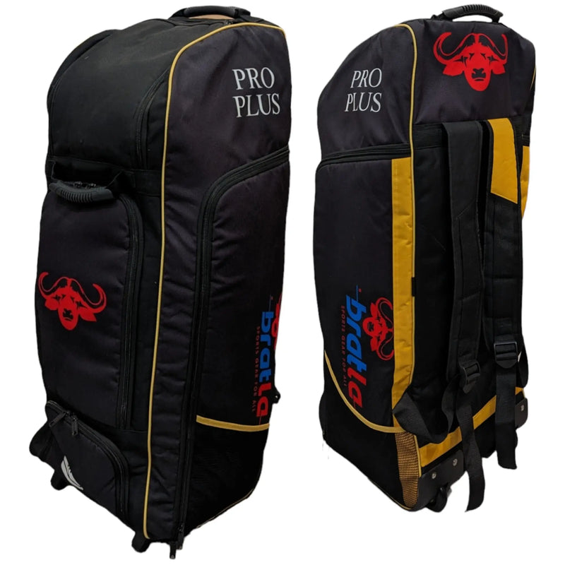 Bratla Pro Plus Cricket Kit Bag Duffle Wheelie for Full Size Kit with 6 Pockets Black - BAG - PERSONAL