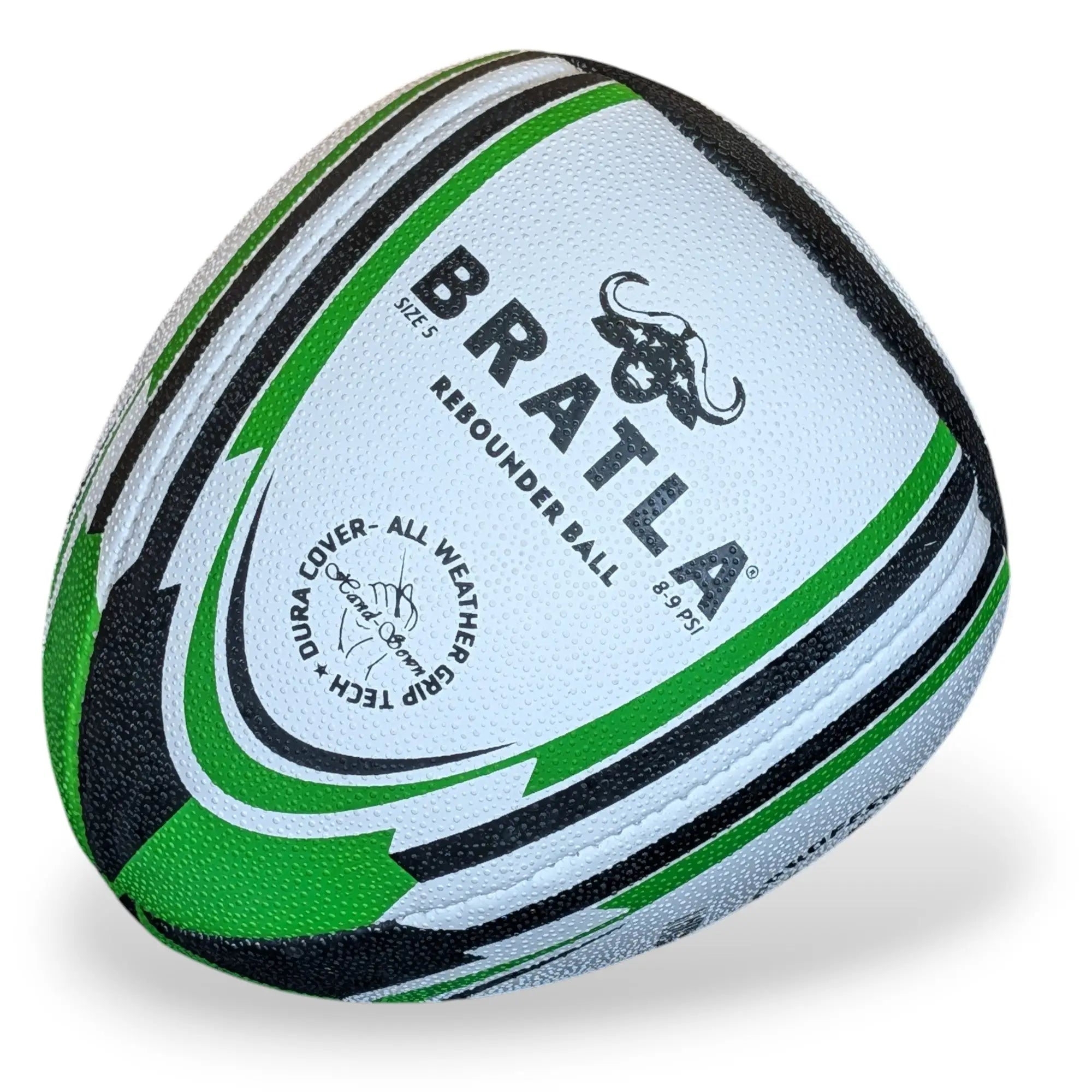Bratla Pro Rebounder Rugby Ball Size 5 – Solo Training Rugby Ball for Passing & Catching Practice | Hand Stitched Durable Rubber Grip