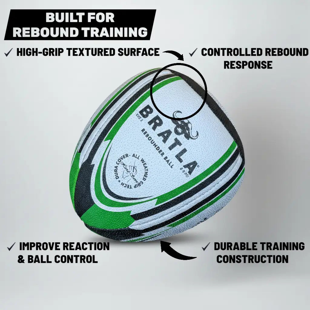 Bratla Pro Rebounder Rugby Ball Size 5 – Solo Training Rugby Ball for Passing & Catching Practice | Hand Stitched Durable Rubber Grip