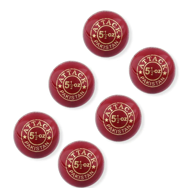 CA Attack Cricket Hard Ball Chrome Leather Hand Stitched (Pack of 6) - Senior / Red - BALL - 4 PCS LEATHER