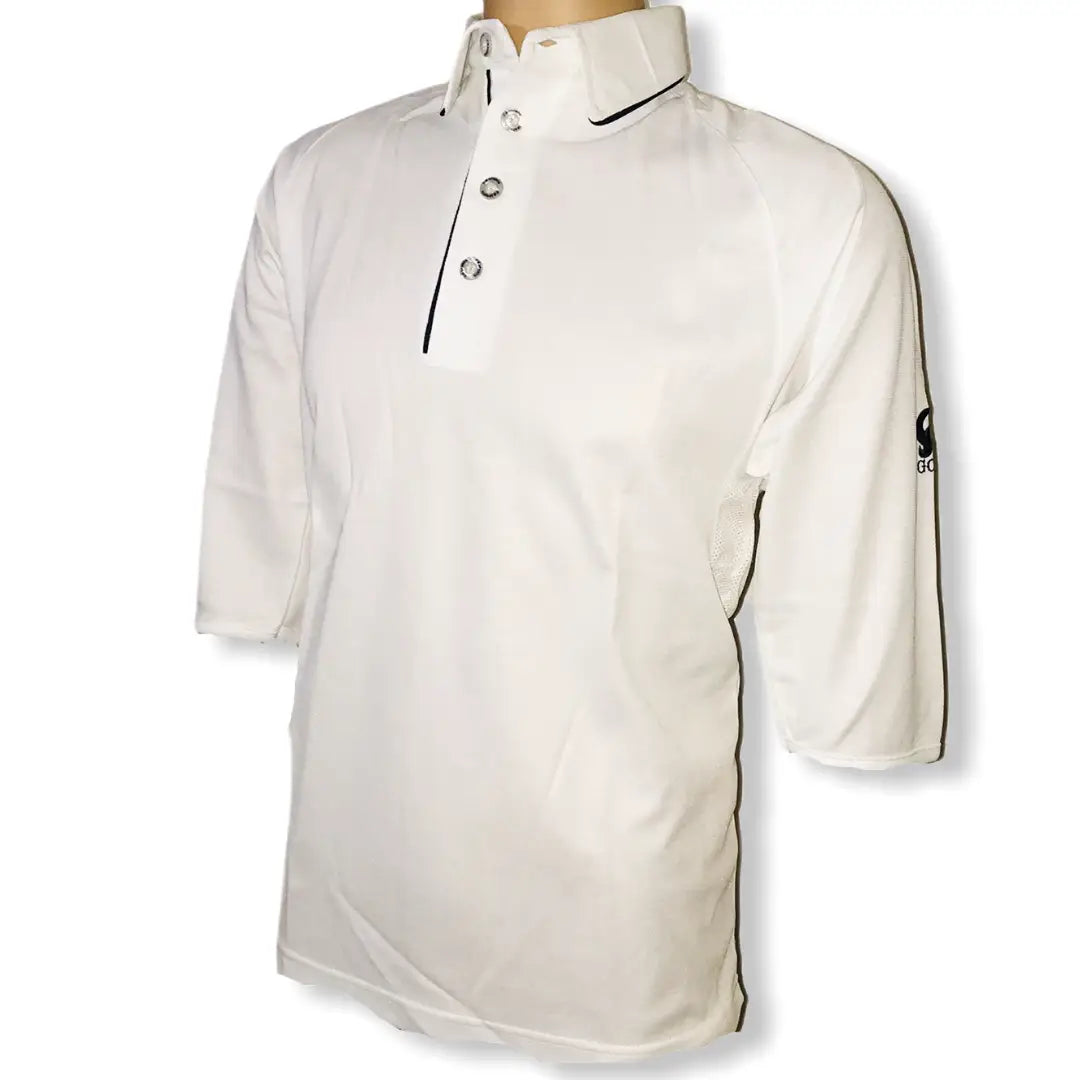 CA Gold White Navy Trim Cricket Shirt 3/4 Sleeves - CLOTHING - SHIRT