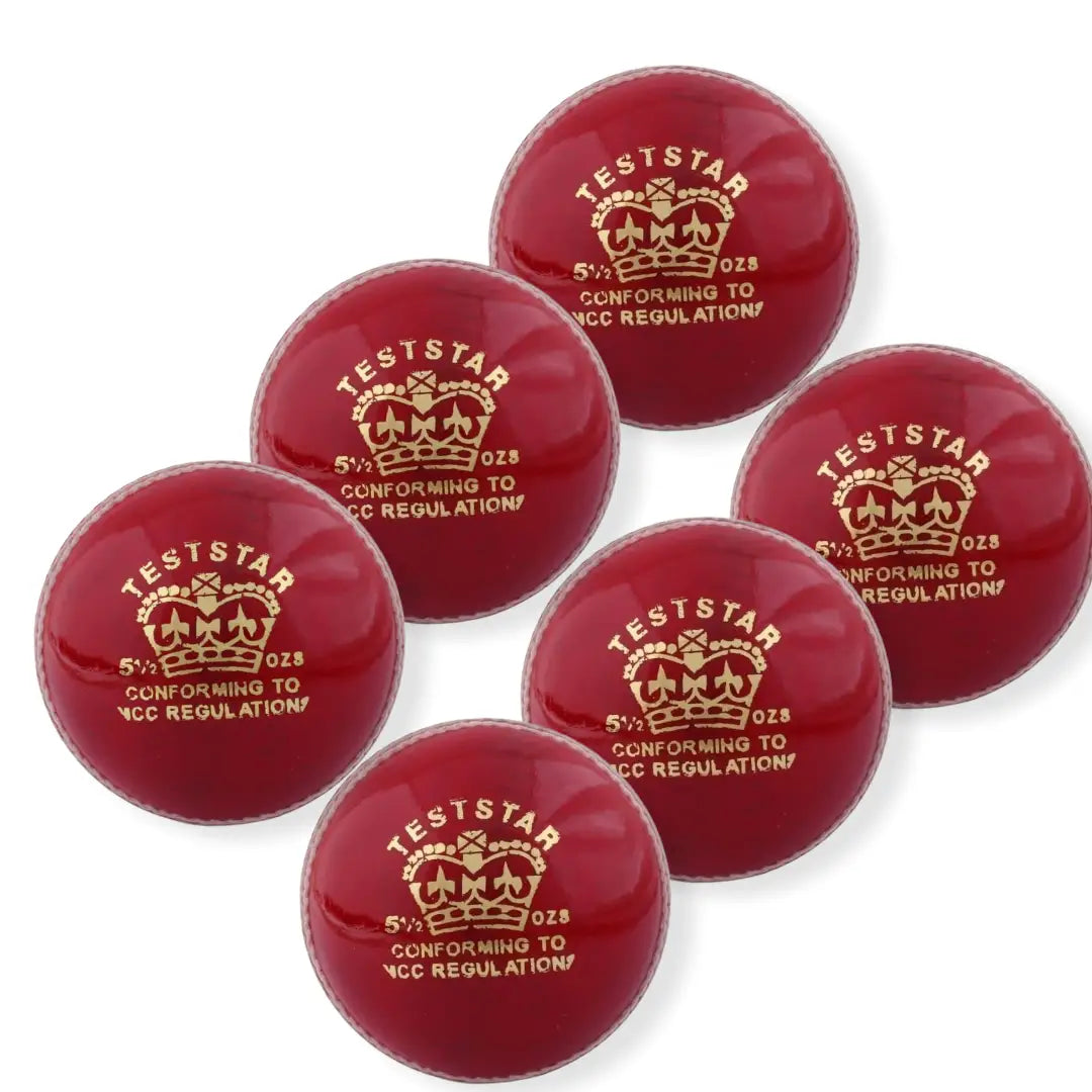 CA Test Star Cricket Hard Ball Chrome Leather Premium Quality (Pack of 6) - Senior / Red - BALL - 4 PCS LEATHER
