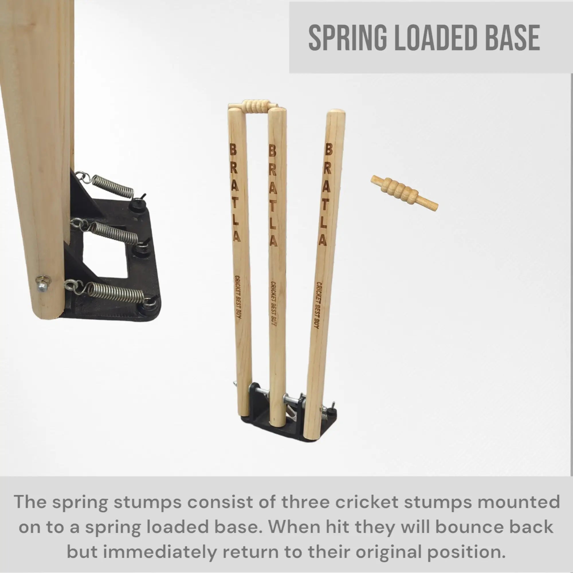 CBB Cricket Spring Back Return Wicket Stumps Pro Metal Base Multi Surface Placement - STUMPS