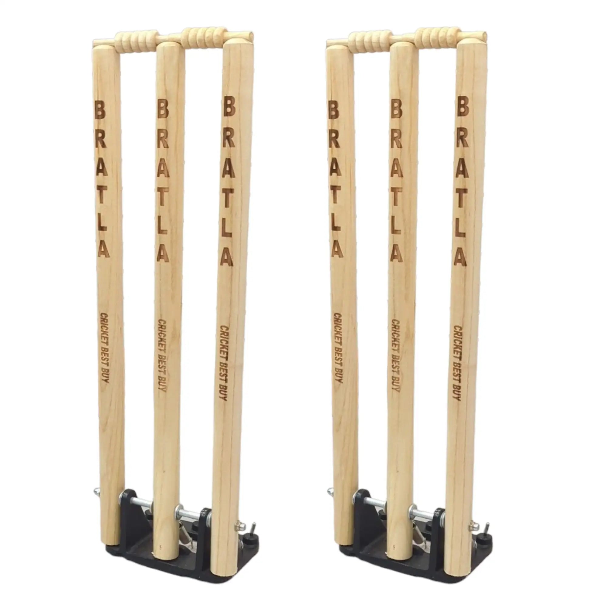 CBB Cricket Spring Back Return Wicket Stumps Pro Metal Base Multi Surface Placement - Set of 2 - STUMPS