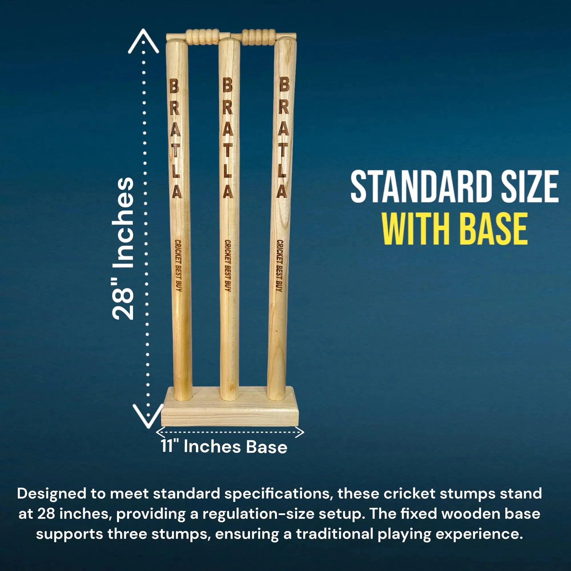 CBB Cricket Wicket Stumps Multi-Surface Placement with Wood Base - STUMPS