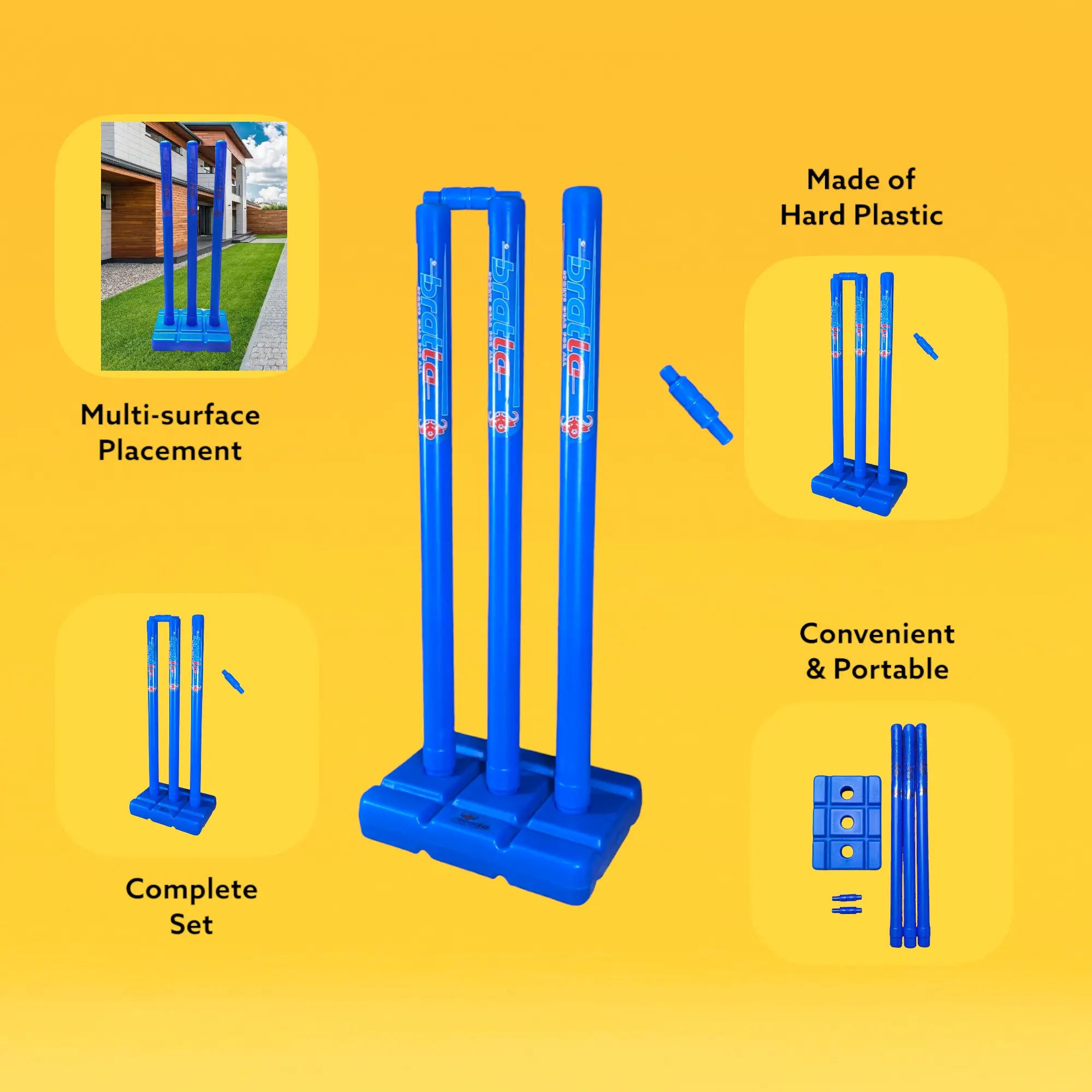 CBB Pro Cricket Plastic Wicket Stumps with Base Blue Multi Surface Placement - STUMPS
