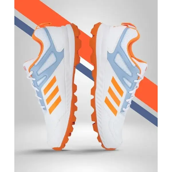 Adidas Cri Rise V2 Cricket Shoes White/AMBSky/Orange Cricket Shoes Rubber Sole - FOOTWEAR - RUBBER SOLE
