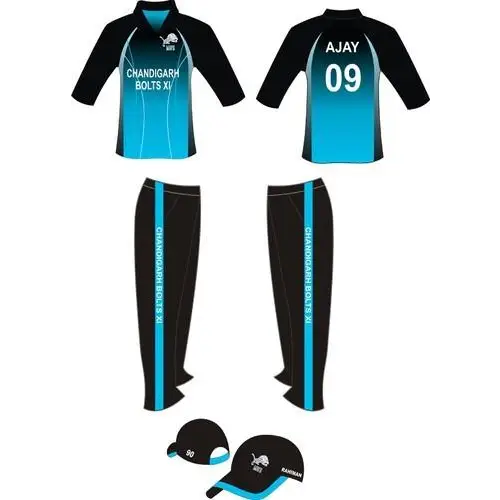 Cricket Black & Light blue Custom Uniform Shirt/Jersey Trouser Hat 3 Piece Set
