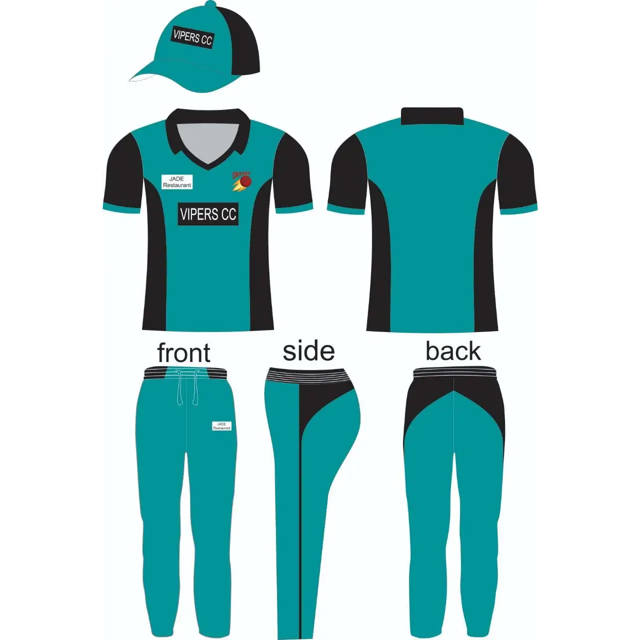 Cricket Color Kit Uniform Jersey Shirt Trouser Black Cyan - CLOTHING CUSTOM