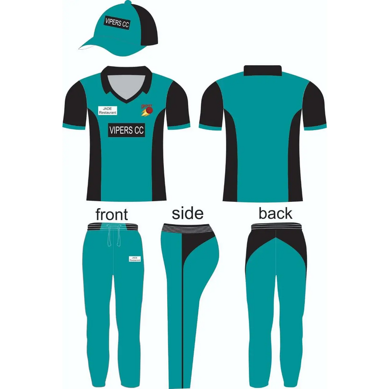 Cricket Color Kit Uniform Jersey Shirt Trouser Black Cyan - CLOTHING CUSTOM
