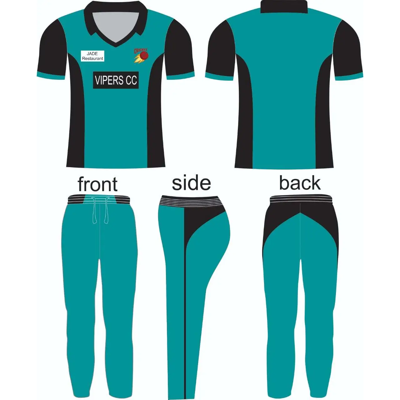 Cricket Color Kit Uniform Jersey Shirt Trouser Black Cyan - CLOTHING CUSTOM