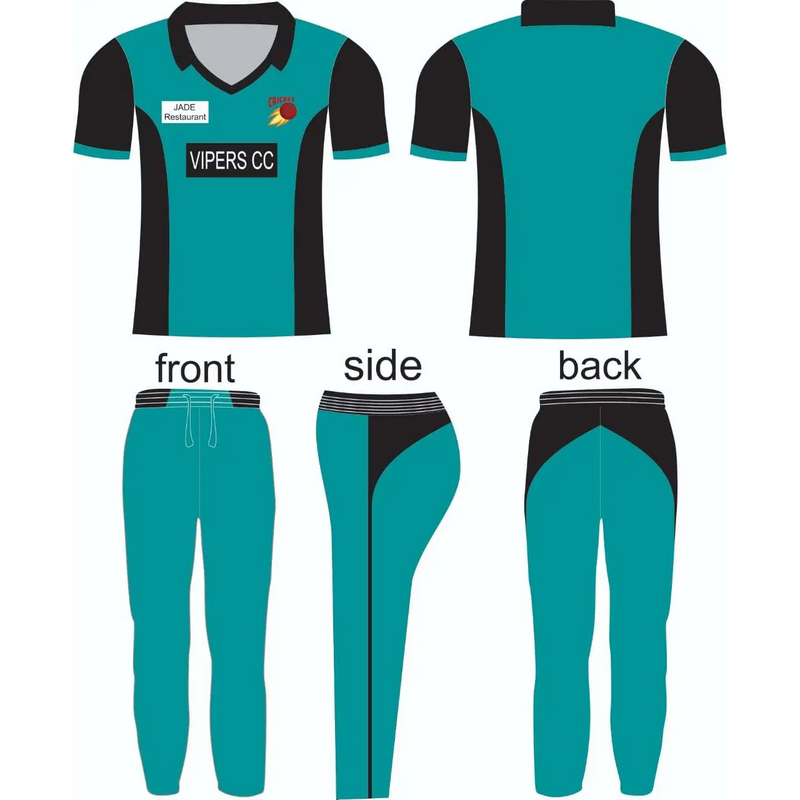 Cricket Color Kit Uniform Jersey Shirt Trouser Black Cyan - CLOTHING CUSTOM