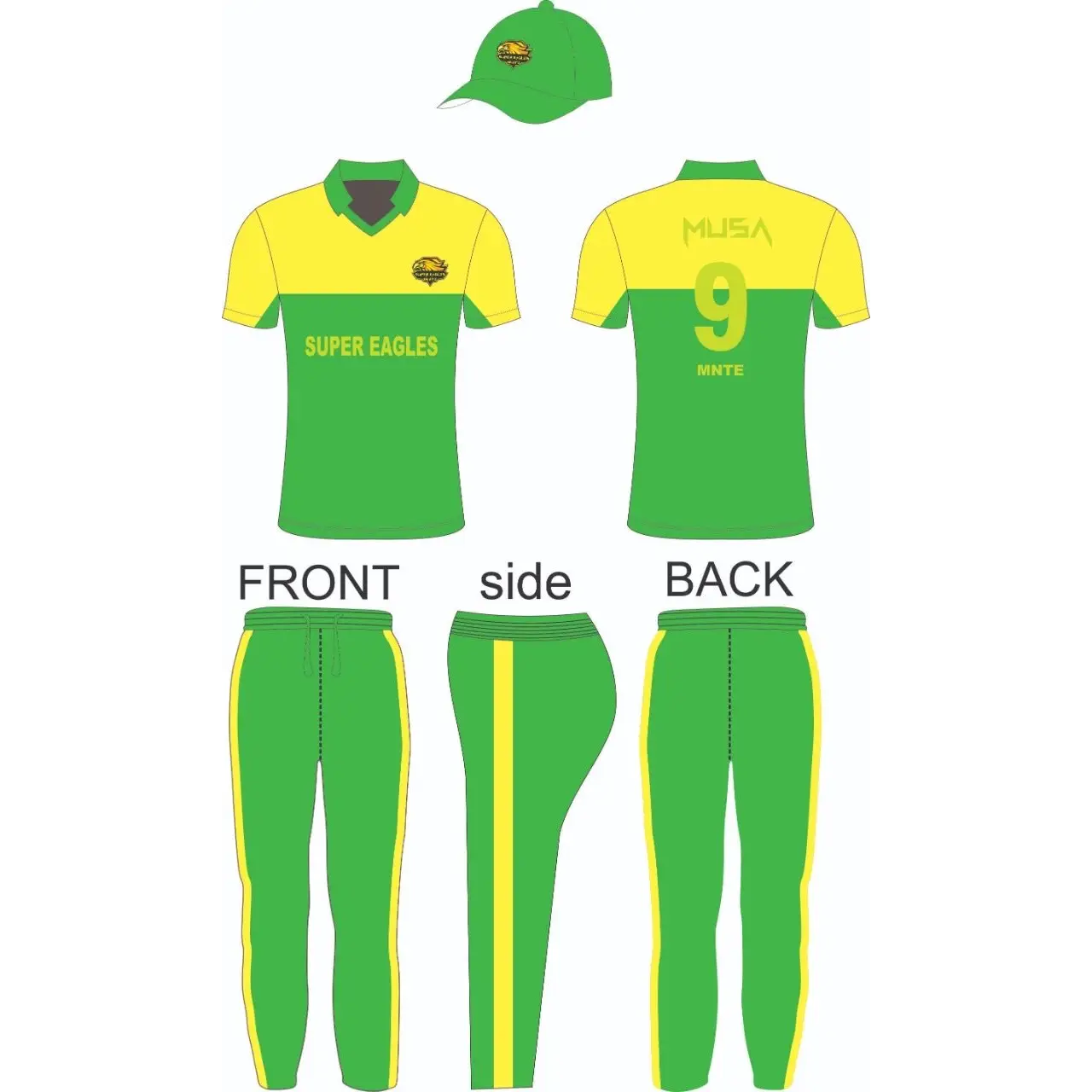 Cricket Custom Made Kit Super Eagles Green and Yellow - Custom Cricket Wear 3PC Full