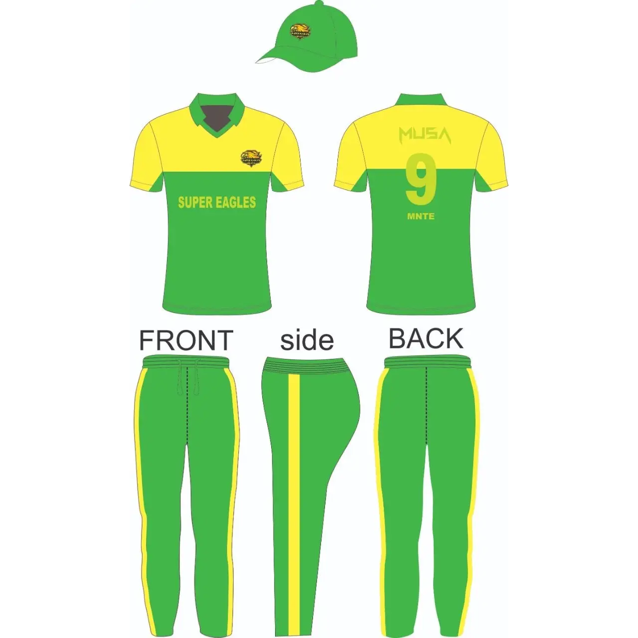 Cricket Custom Made Kit Super Eagles Green and Yellow 3 Piece Set