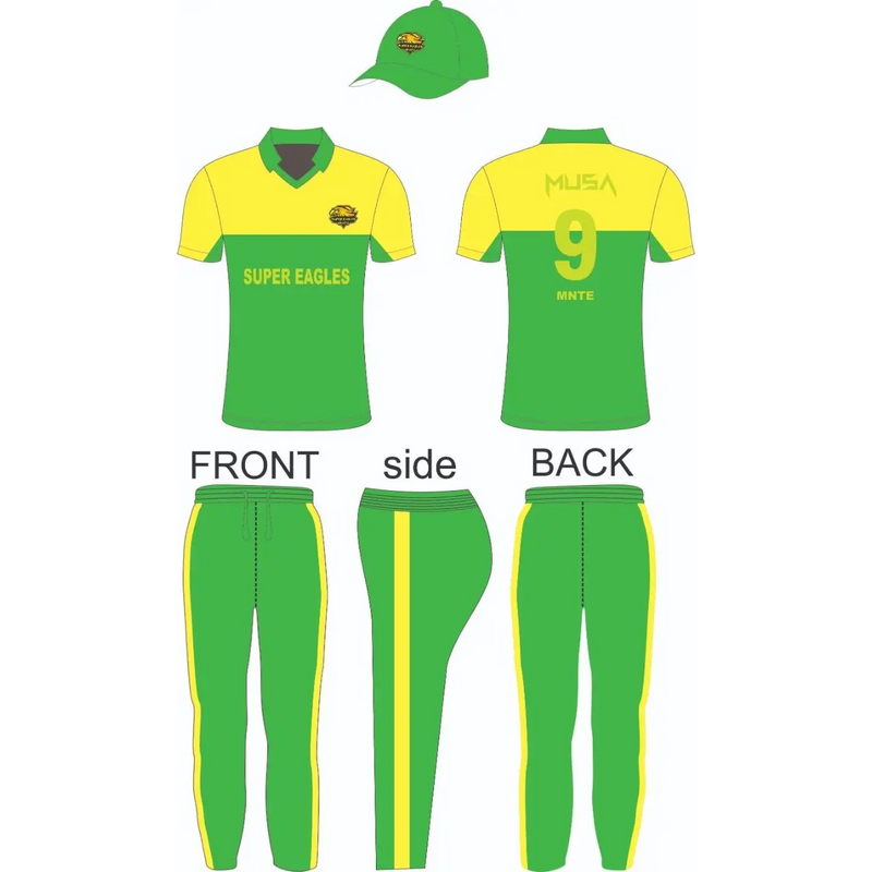 Cricket Custom Made Kit Super Eagles Green and Yellow - Custom Cricket Wear 3PC Full