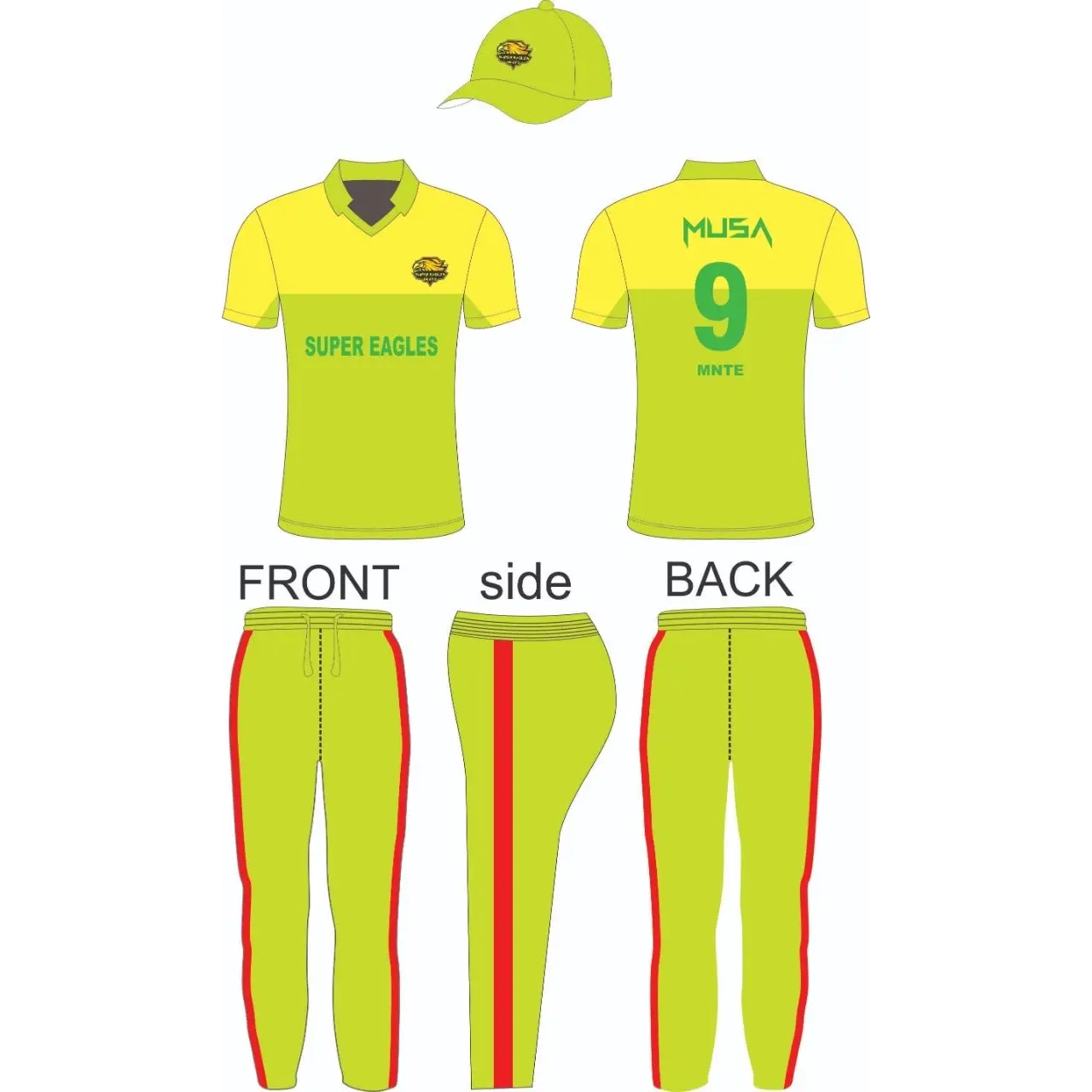 Cricket Kit Yellow Green Red Super Eagles - Custom Cricket Wear 3PC Full