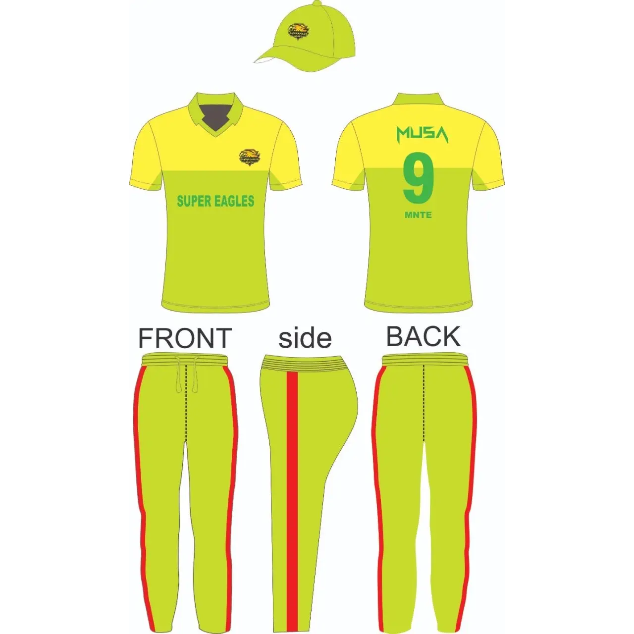 Cricket Kit Yellow Green Red Super Eagles 3 Piece Set
