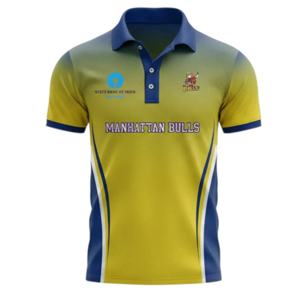 Cricket Shirt And Cap With Player Name And Number & Team Name - Yellow And Blue Shirt & Cap - TeamWear