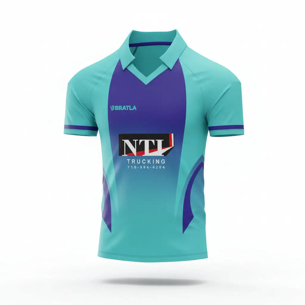 Cricket Shirt And Trouser Fully Customizable With Name And Number - Light And Dark Blue 2 Piece Set - TeamWear