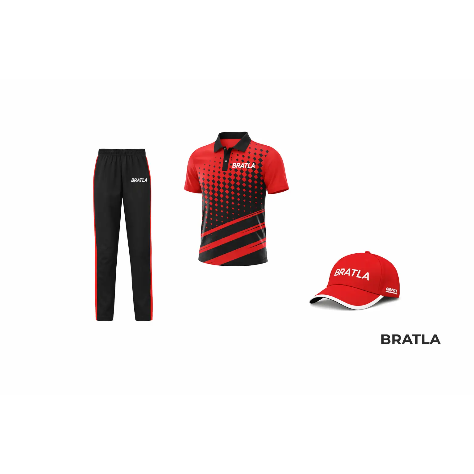 Cricket Shirt Trouser And Cap Customizable With Name -Black And Red 3 Piece Set - TeamWear-Cricket