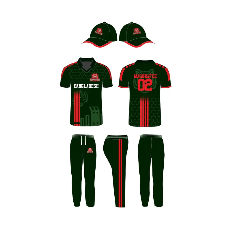 Cricket Shirt Trouser And Cap Fully Customizable With Name And Number - Red & Green - Custom Cricket Wear 3PC Full
