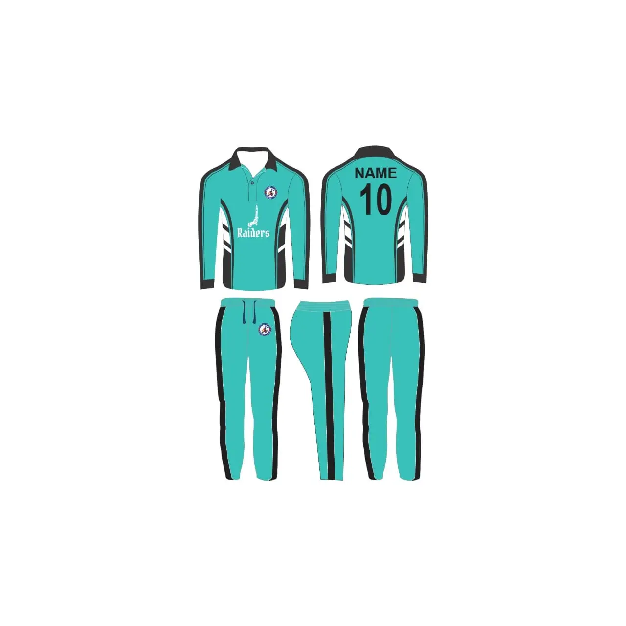 Cricket Shirt & Trousers With Team & Player Name Number and Logo - Sea Green - Custom Cricket Wear 2PC Full