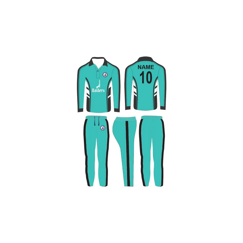 Cricket Shirt & Trousers With Team & Player Name Number and Logo - Sea Green - Custom Cricket Wear 2PC Full