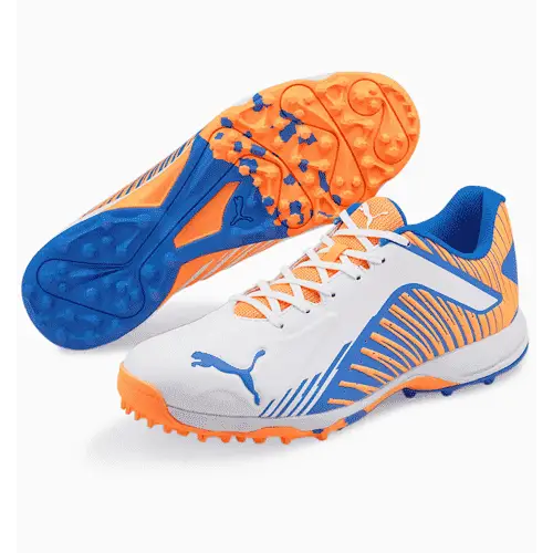 Puma 22 FH Rubber Cricket Shoes White-Bluemazing Neon Citrus - FOOTWEAR - RUBBER SOLE