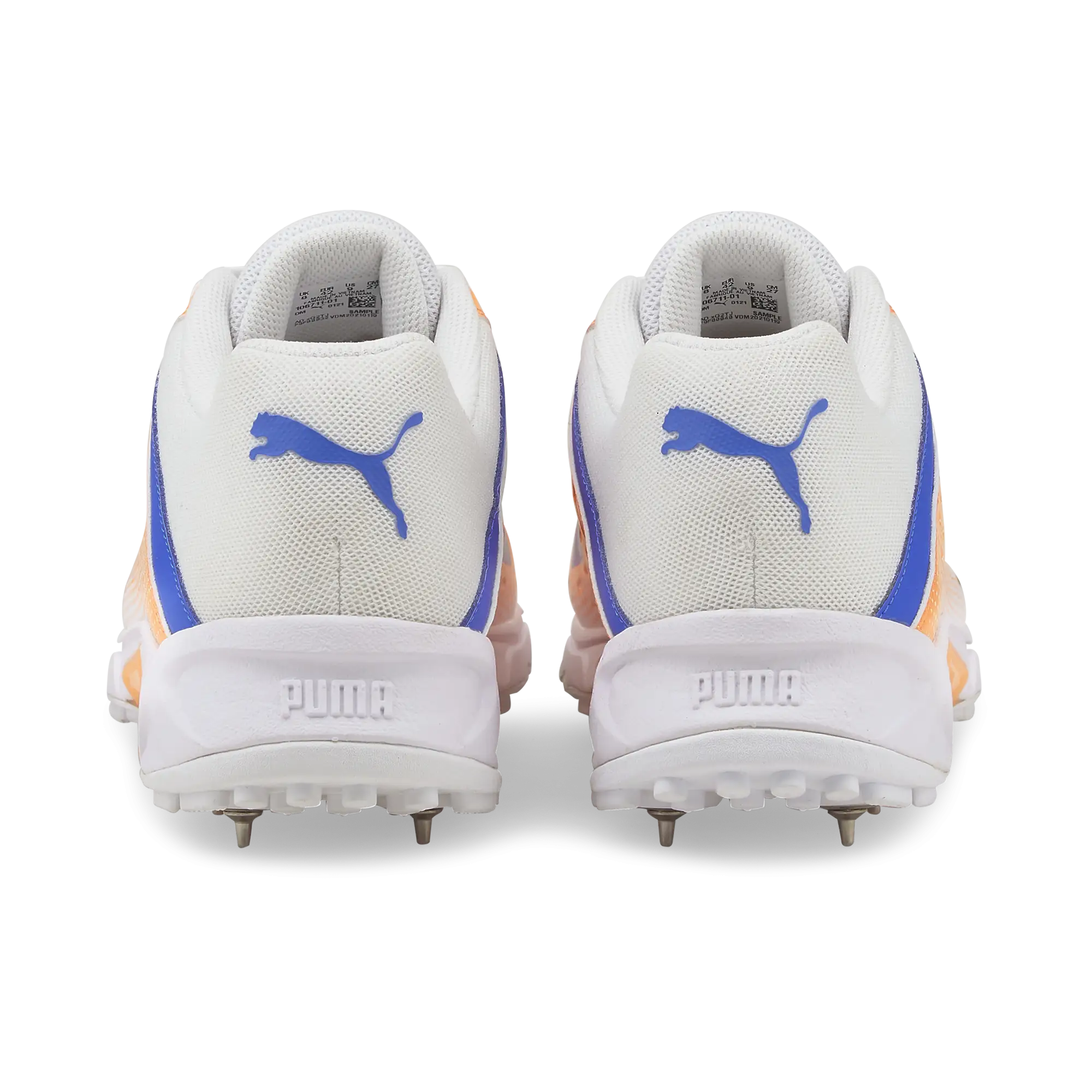 Puma Spike 22.2 Cricket Shoes White-Bluemazing-Neon Citrus Cricket Shoes - FOOTWEAR - FULL SPIKE SOLE