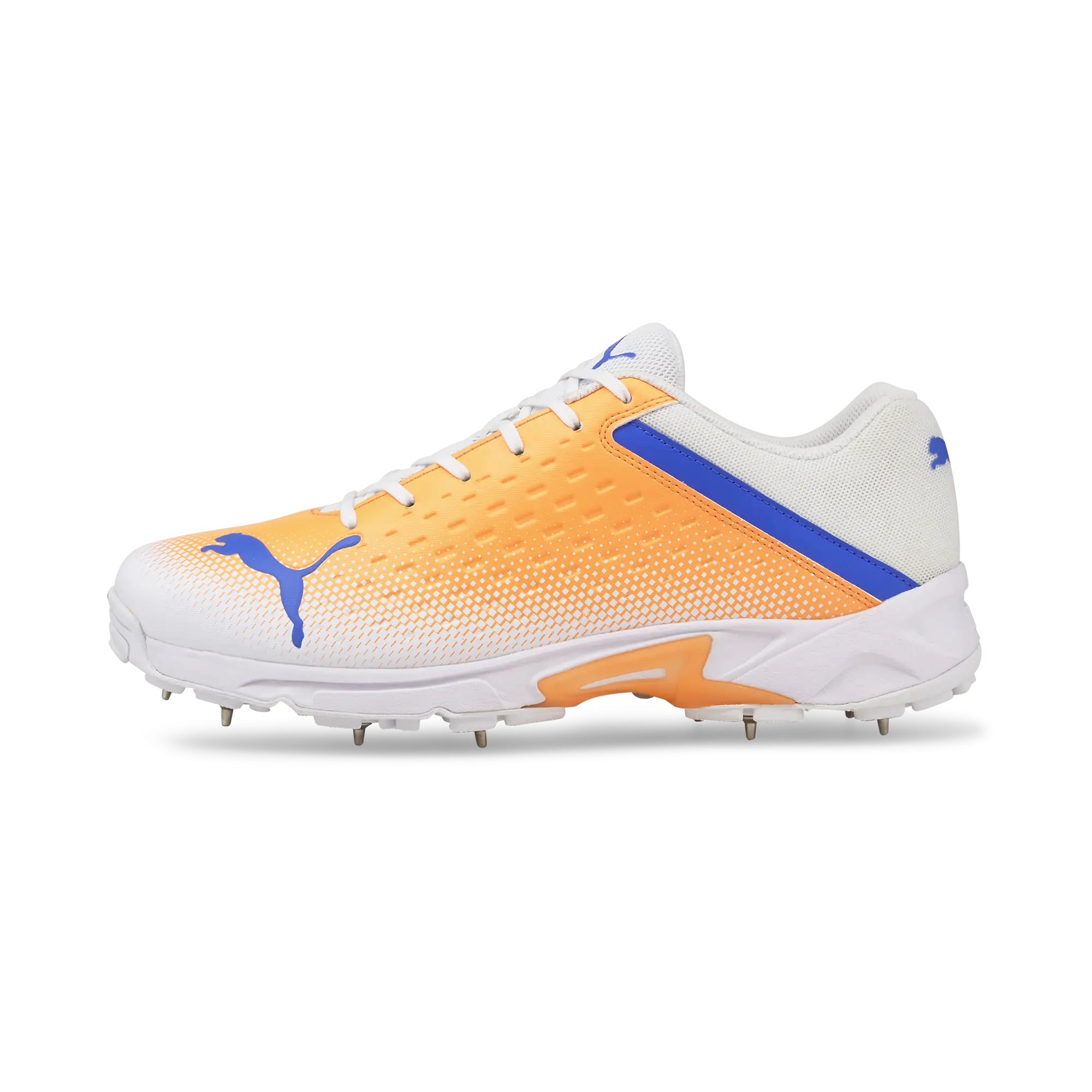 Puma Spike 22.2 Cricket Shoes White-Bluemazing-Neon Citrus Cricket Shoes - FOOTWEAR - FULL SPIKE SOLE