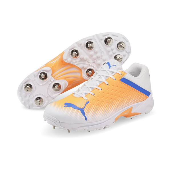 Puma Spike 22.2 Cricket Shoes White-Bluemazing-Neon Citrus Cricket Shoes - FOOTWEAR - FULL SPIKE SOLE