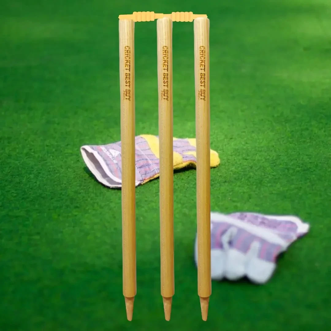 Cricket Stumps Wood Wicket Pro Plus CBB Finest Quality Set of 3 Stumps w/Bails - STUMPS & BAILS