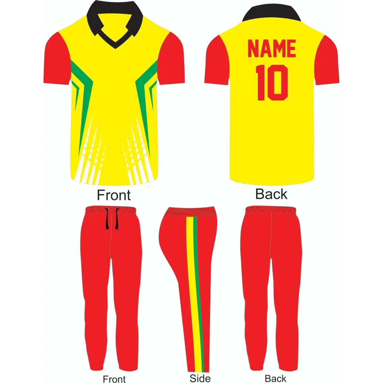Cricket Team Kit Uniform Shirt & Trouser Yellow Green Red - CLOTHING CUSTOM