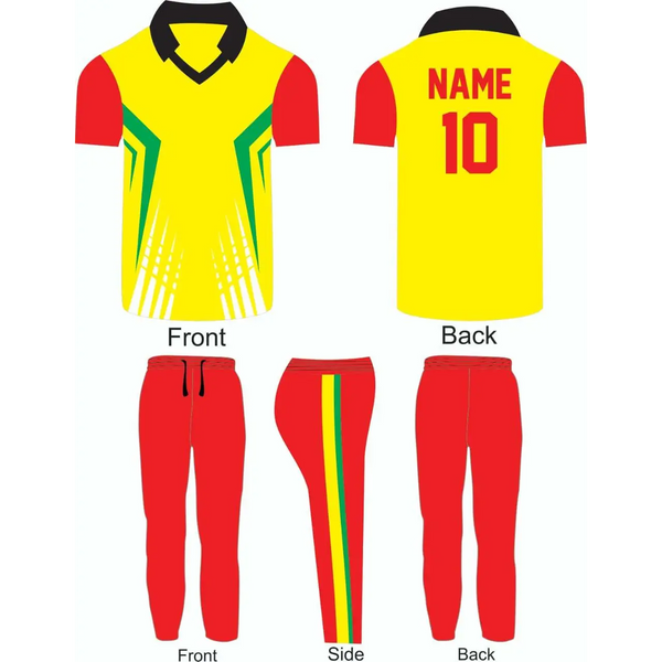 Cricket Team Kit Uniform Shirt & Trouser Yellow Green Red - CLOTHING CUSTOM