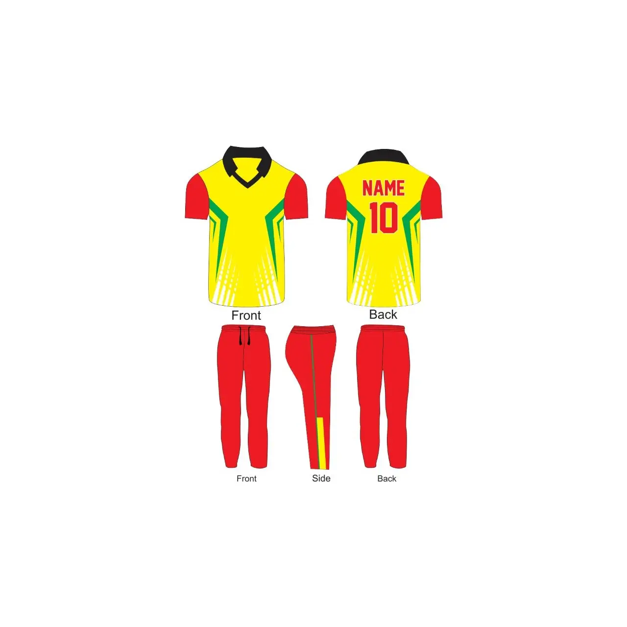Cricket Team Kit Uniform Shirt & Trouser Yellow Green Red - CLOTHING CUSTOM