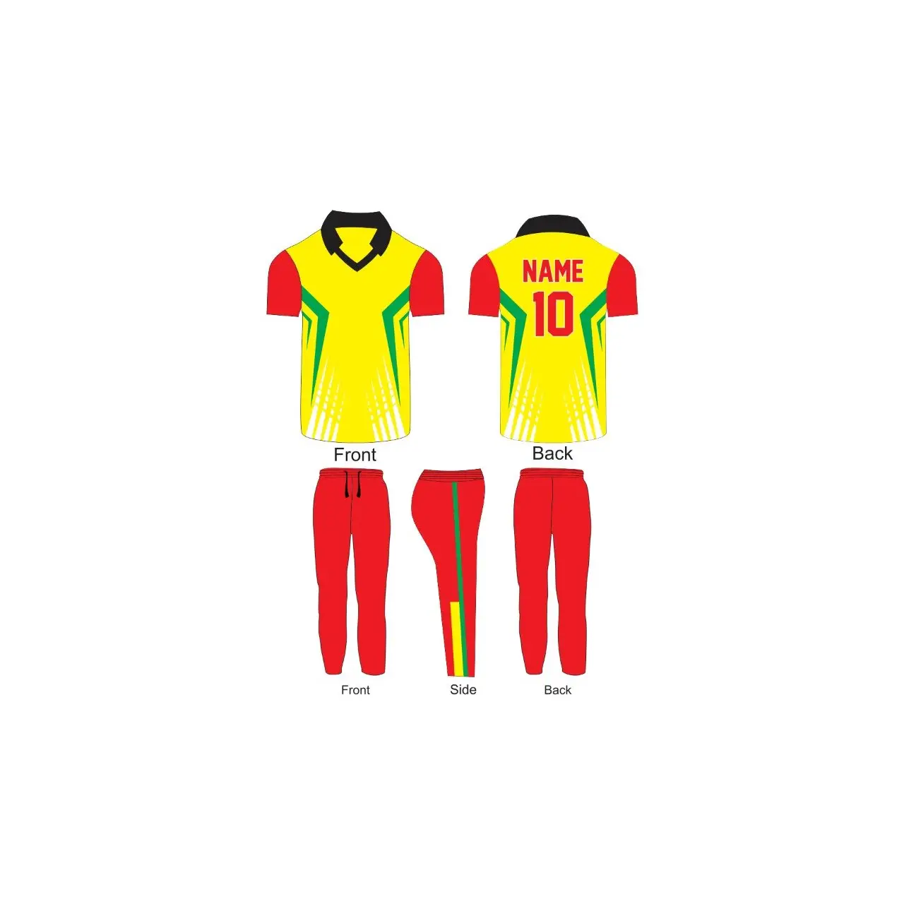 Cricket Team Kit Uniform Shirt & Trouser Yellow Green Red - CLOTHING CUSTOM