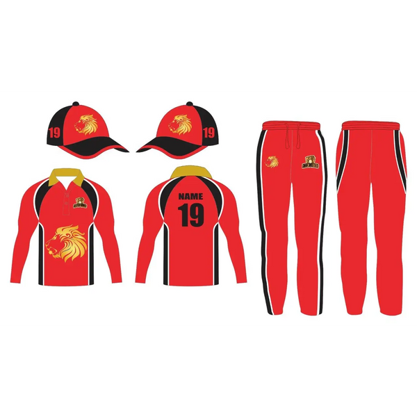 Cricket Uniform Kit Red Color Customized With Name Number Logo
