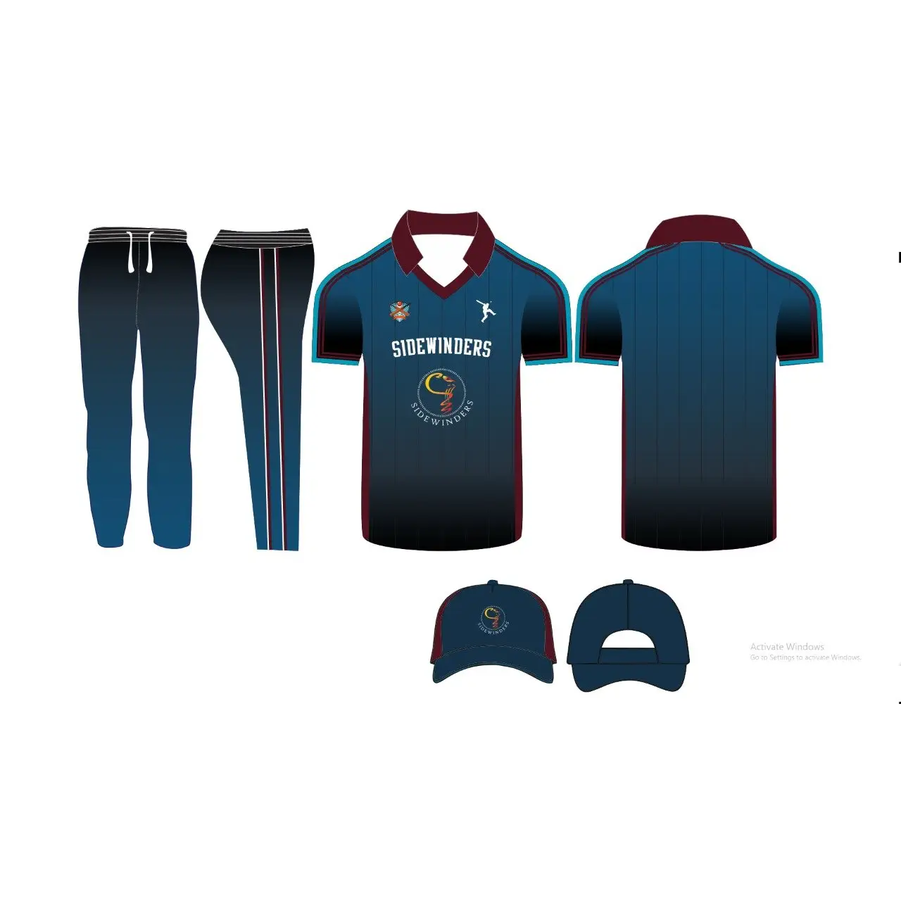 Cricket Uniform Navy Customized Jersey Trouser Cap Sublimation 3 Piece Set