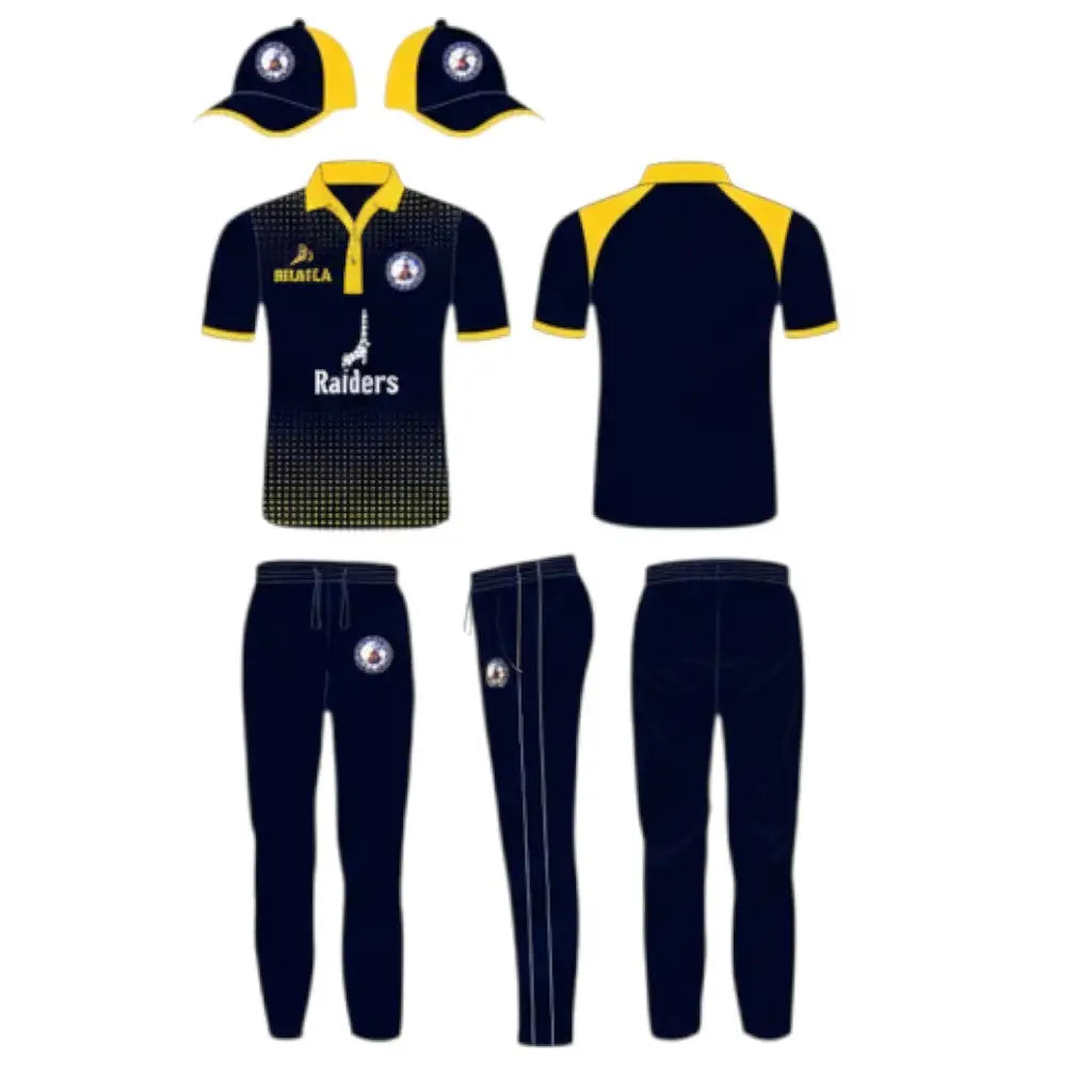 Custom Yellow & Black Cricket Uniform - Shirt,Trouser and Cap 3 Piece Set - Custom Cricket Wear 3PC Full