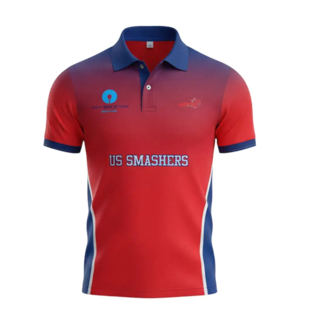 Customizable Cricket Shirt And Cap With Team And Player Name & Number - Red And Blue Shirt & Cap