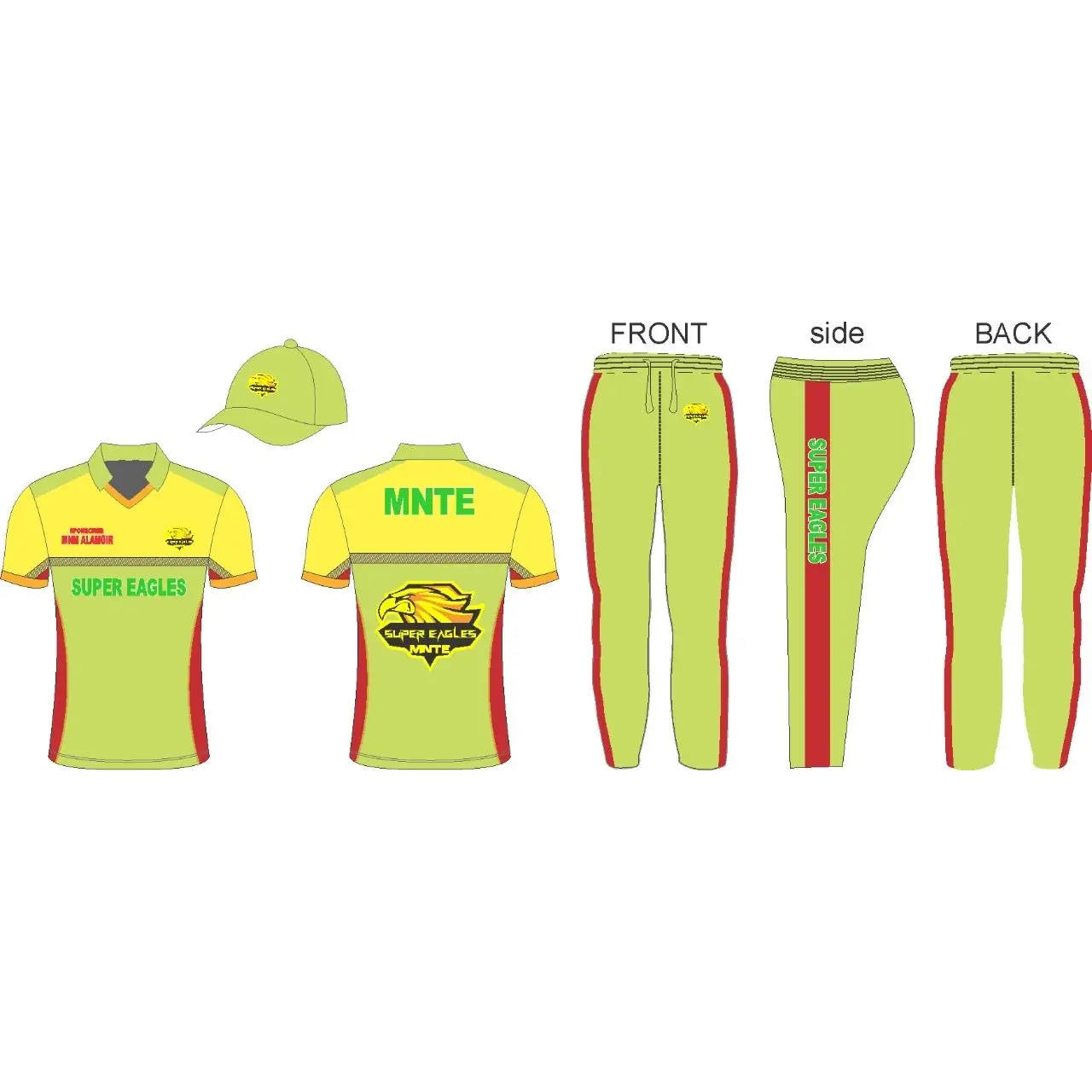 Customized Color Cricket Kit With Name Numbers Logo Yellow & Light Green - Custom Cricket Wear 3PC Full