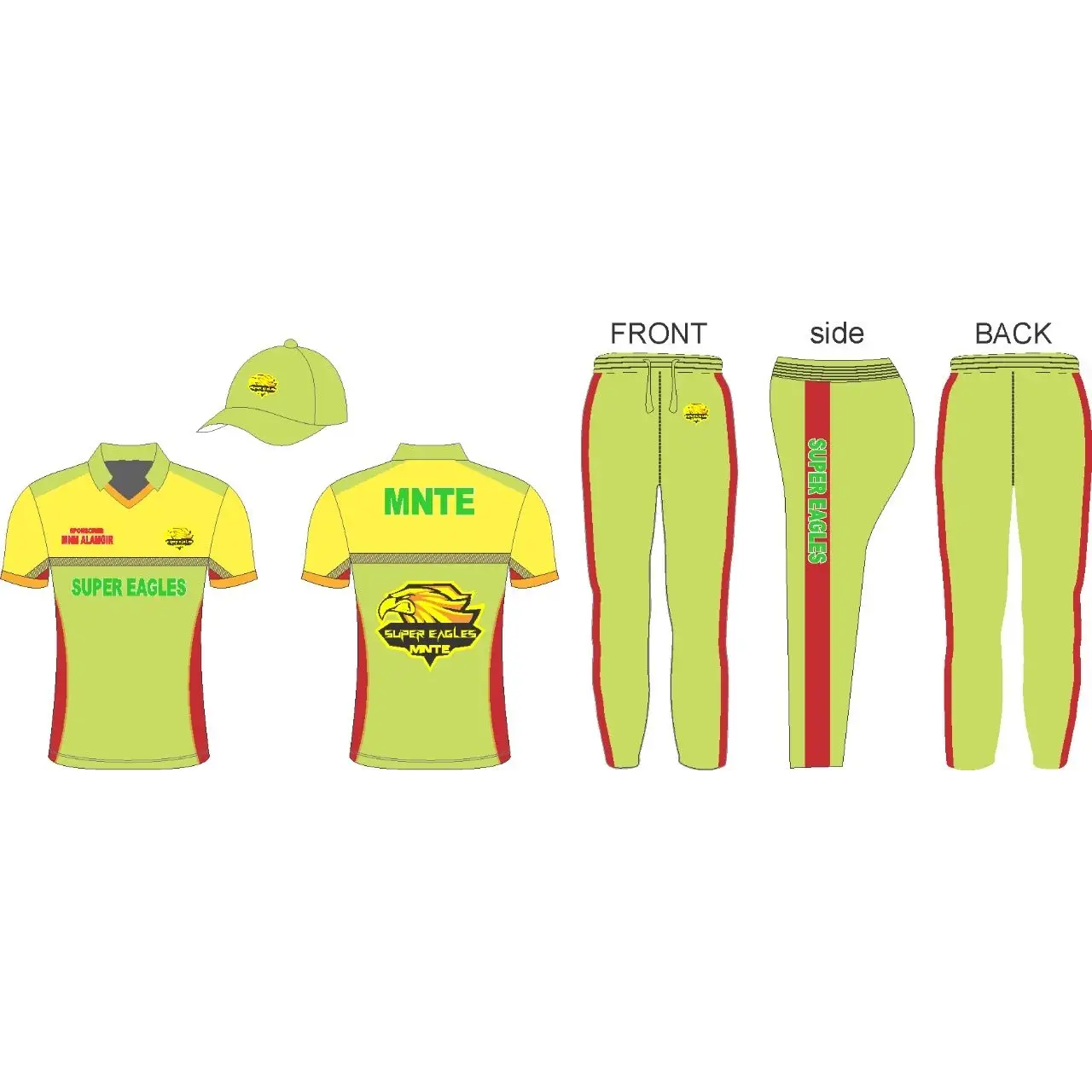 Customized Color Cricket Kit With Name Numbers Logo Yellow & Light Green 3 Piece Set